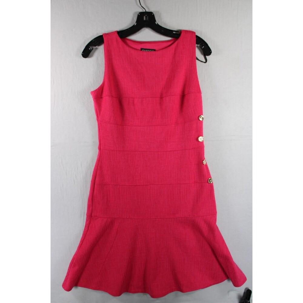 Enfocus Studio Dress Womens 6 Virtual Pink Sleeveless Fit Flare Gold Buttons